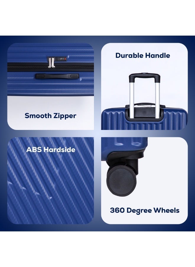 سبيس مجموعة حقائب سفر من 3 قطع، بجوانب صلبة وعجلات دوارة وخفيفة الوزن من مادة ABS، مناسبة للسفر، 28/24/2020 - أزرق داكن - Image 3